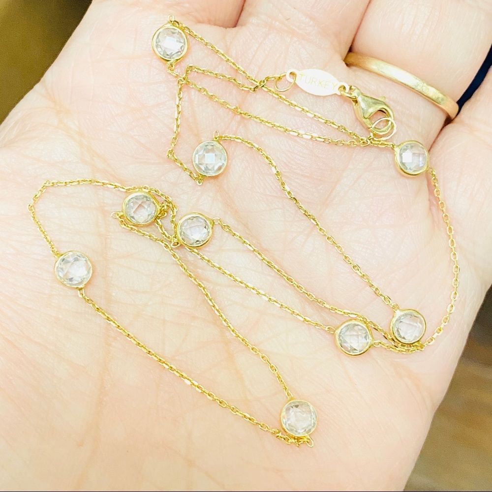 18" Turkey Gold Over Sterling Signed N-925 Stationed CZ? Necklace